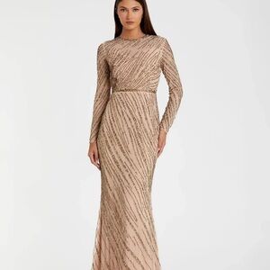 Mac Duggal Beaded Long Sleeve Dress in Blush